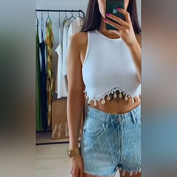 ZARA TRF RHINESTONE CURVED SHORTS - Picture 1 of 9